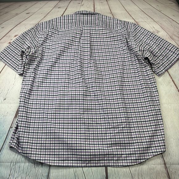 Jos A Bank Travelers Men's XXL Button Down Shirt Short Sleeve Purple White Check - Picture 9 of 9